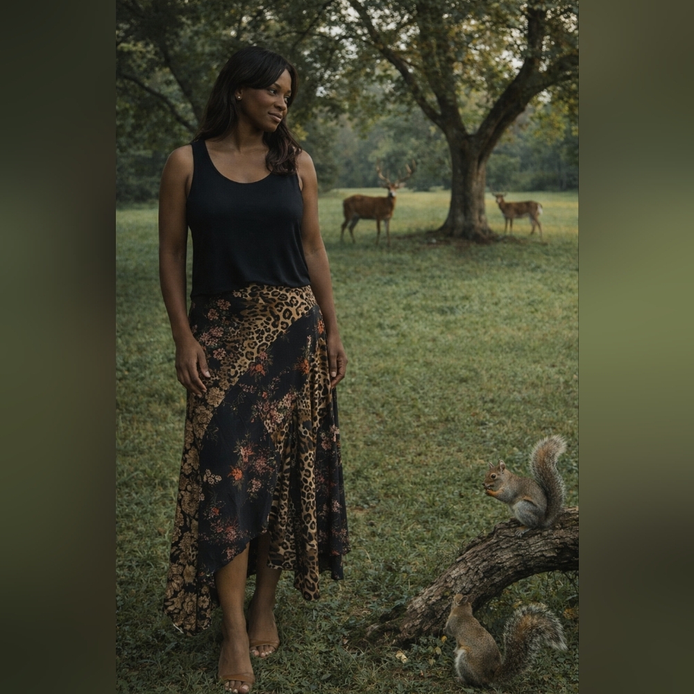 Forever 21 Black Top: S/P + Cupio Leopard Asymmetrical Skirt: M Set